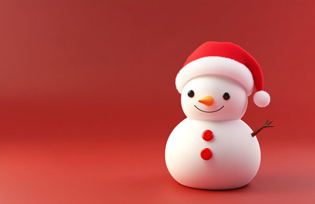 snowman isolated on a red background. 3d illustration.の素材