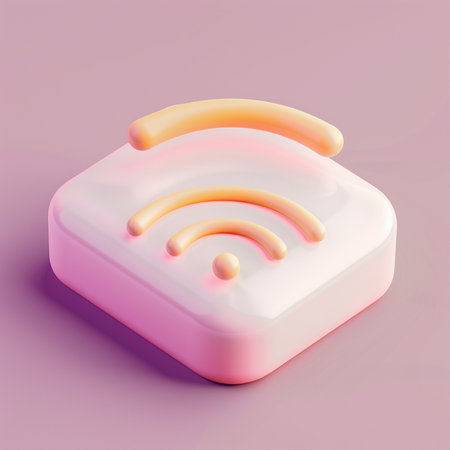 Wifi icon in 3d isometric style on a pink backgroundの素材