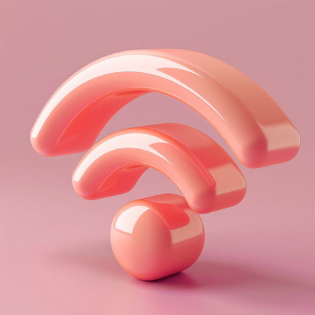 Wifi symbol on pink background. 3D illustration. Minimal style.の素材