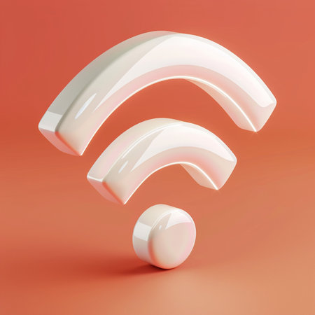 Wifi symbol on a red background. 3d render illustration.の素材