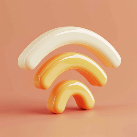 3D Illustration of a Wifi Symbol on a Colored Backgroundの素材