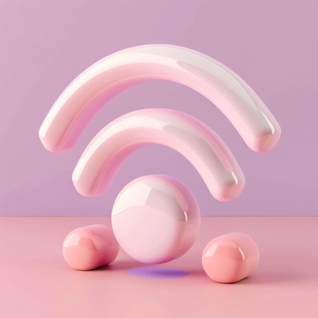 3d render of pink wifi symbol on pastel background.の素材