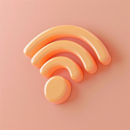 Orange RSS symbol on a pink background. 3d render. Technology conceptの素材