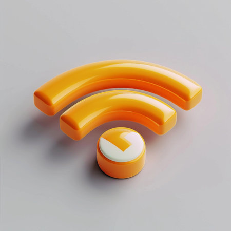 3d rendering of a yellow wifi symbol on a gray background.の素材