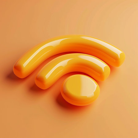 3d yellow wifi symbol on orange background. 3d render illustrationの素材