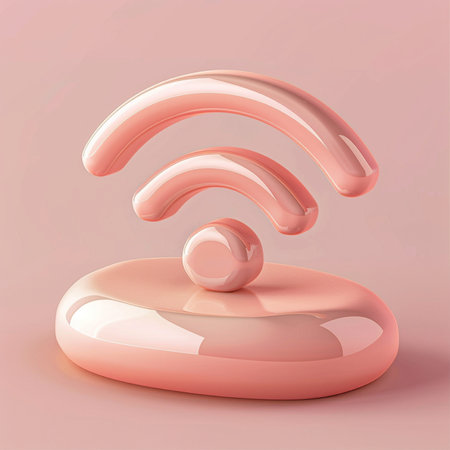 pink 3d wifi icon on pink background, 3d renderingの素材