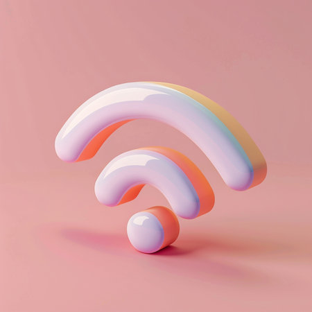 3D rendered Illustration. Wifi symbol on pink background.の素材