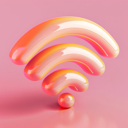 3d rendering of a red and orange wifi symbol on a pink backgroundの素材