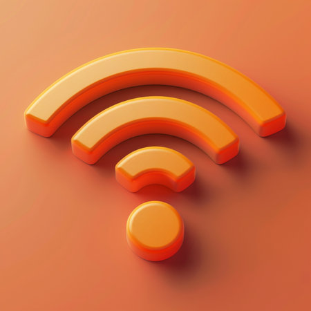3d render of orange wifi symbol on orange background. Communication conceptの素材