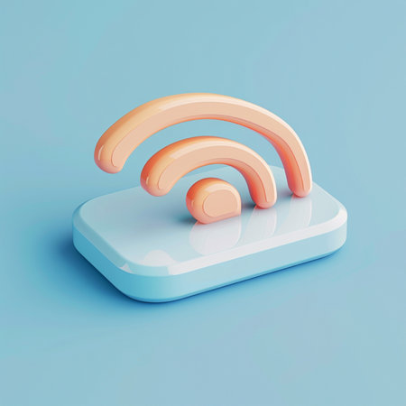 WiFi icon in 3d style on a blue background. 3d renderingの素材