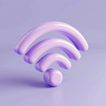 wifi symbol on purple background, 3d rendering. Computer digital drawing.の素材