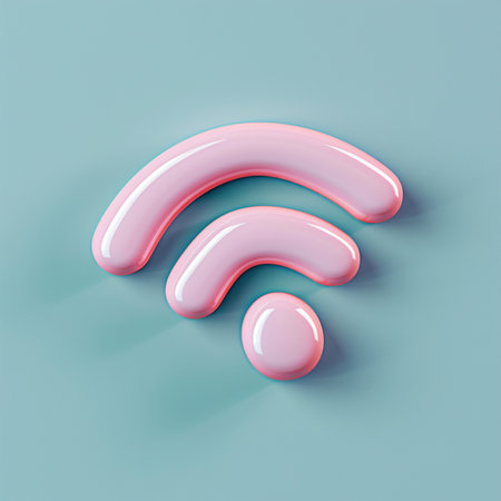 3d rendering of a pink wifi symbol on a blue background.の素材