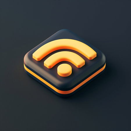 Wifi icon on black background, 3d render, square imageの素材