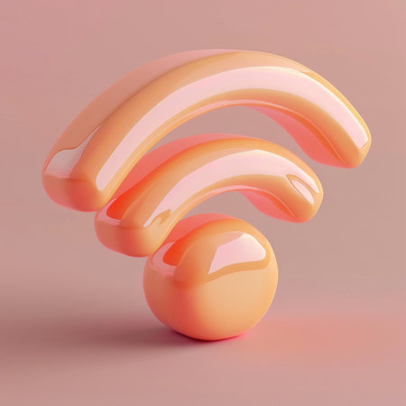 3d render of an abstract orange wavy shape on a pink backgroundの素材