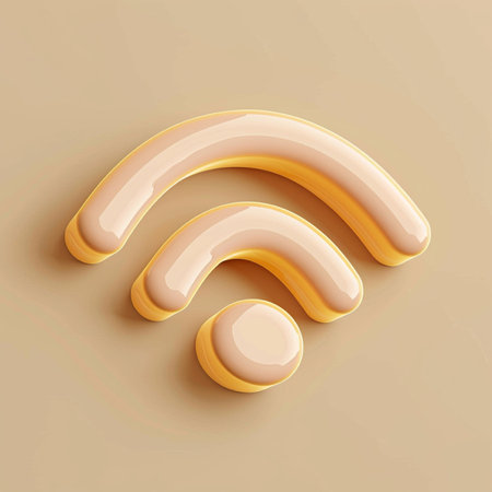 3d render of golden wi-fi symbol on beige backgroundの素材