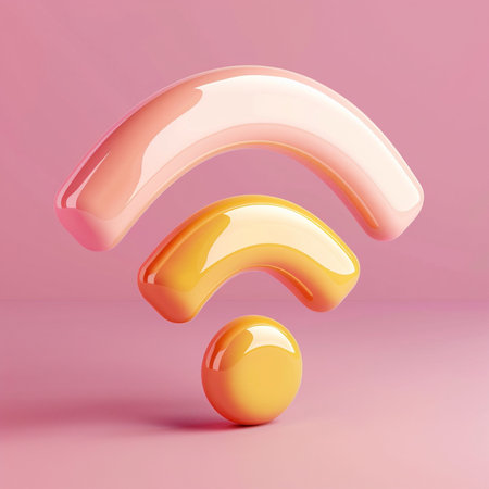 Wifi symbol on pink background. 3D rendering. Digital illustration.の素材