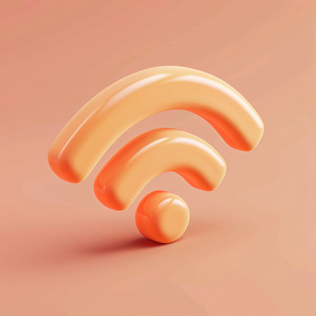 3d render of yellow wi-fi symbol on a pink backgroundの素材