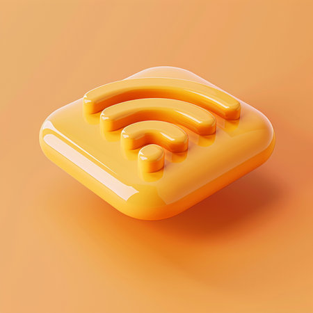 3d yellow wifi icon isolated on orange background. 3d renderの素材