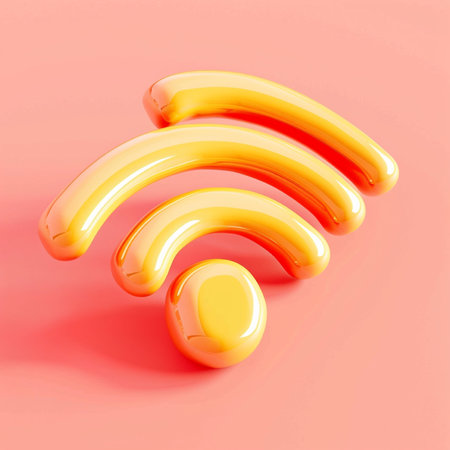 Yellow Wifi Sign Isolated on a Colored Background. 3d Renderingの素材