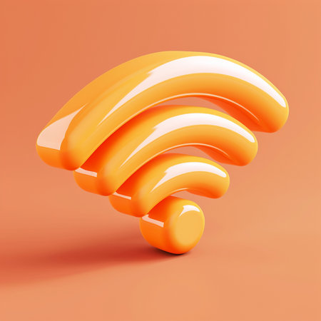 Orange RSS symbol on orange background. 3D rendered Illustration.の素材