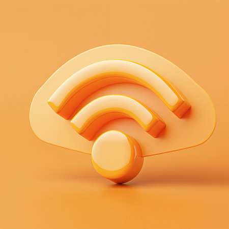 3d yellow wifi icon on orange background. 3d render illustrationの素材