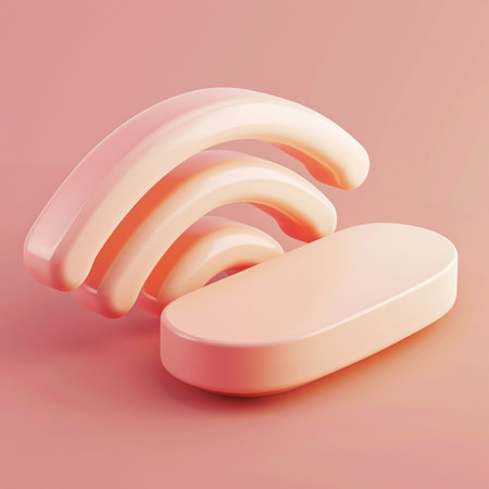 3d render of pink soap with internet wifi symbol on pastel backgroundの素材