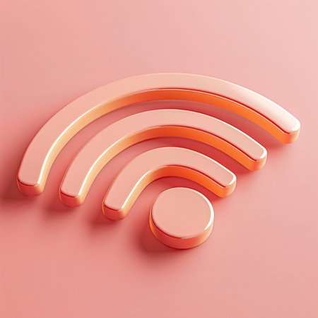 WiFi symbol on a pink background. 3D rendering. Computer digital drawing.の素材