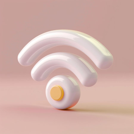 3d render of white wifi symbol on pastel pink backgroundの素材