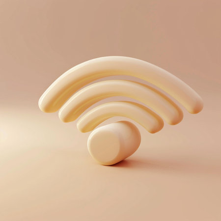 3d render of white wifi signal on a beige background.の素材