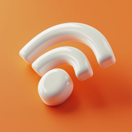 Wi-Fi symbol on orange background. 3D rendering illustration.の素材