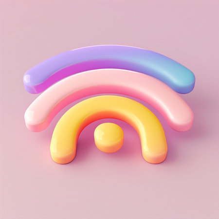3d rendering of rainbow icon isolated on pink background. 3d illustration.の素材