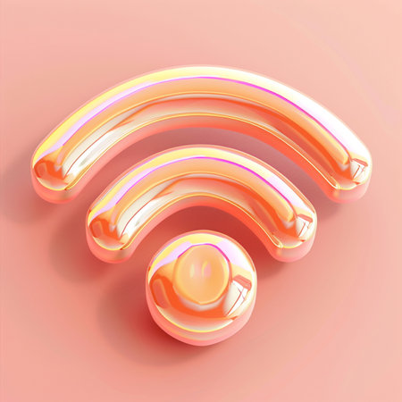 3d rendering of a golden wifi symbol on a pink background.の素材