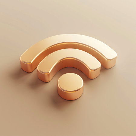 golden wifi symbol on the white background. 3d illustration.の素材