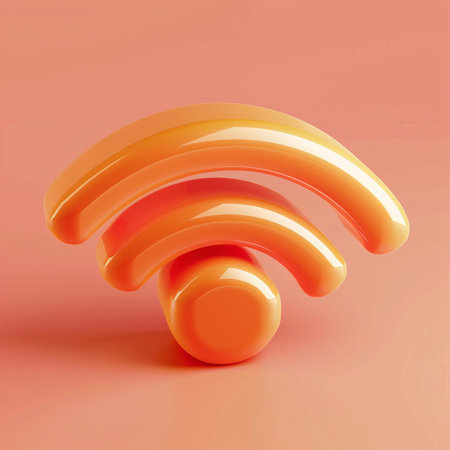 3d illustration of orange wifi symbol on a pink background. 3d renderingの素材