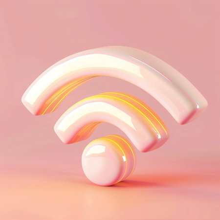 3d rendering of a white wi-fi symbol on a pink backgroundの素材
