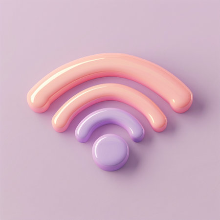 3d rendering of a pink and purple wi-fi symbol on a violet backgroundの素材