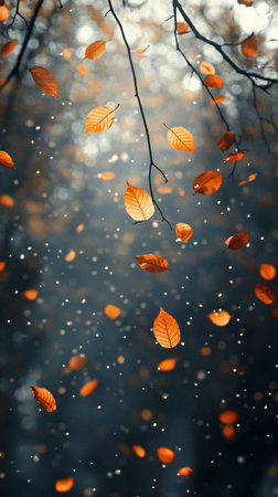 Falling leaves in the autumn forest. Seasonal natural background.の素材