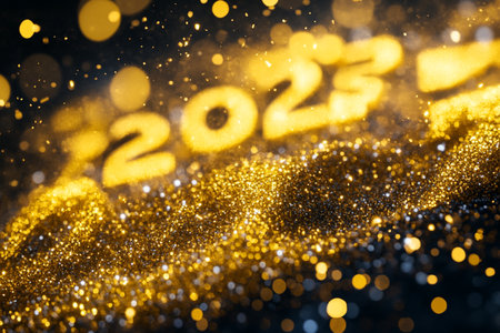 Happy New Year and Merry Christmas. Gold bokeh background.の素材