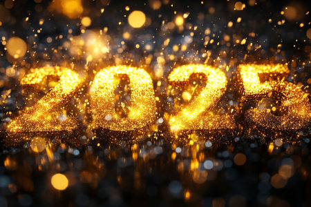 Happy New Year 2019. Golden numbers on bokeh background.の素材