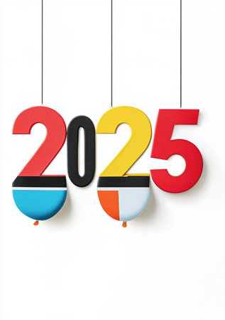 Happy New Year 2015 with balloons on white background. 3D illustrationの素材