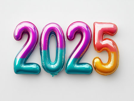 Happy New Year 2015 with colorful balloons on white background. 3D Renderingの素材