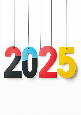 Happy New Year 2015 text hanging on the ropes. Vector illustration.の素材