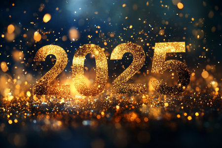 Happy New Year 2015. Golden glittering number on bokeh backgroundの素材
