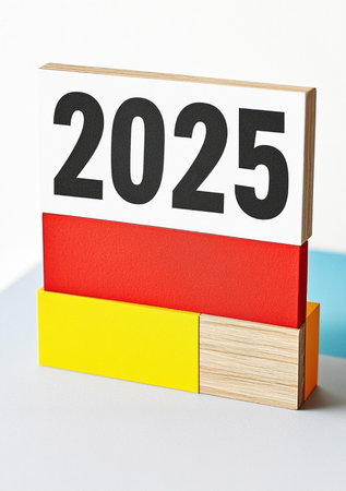 Wooden blocks with the number of the year 2015 on a white backgroundの素材