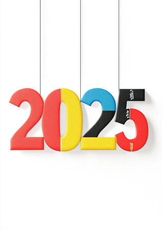 New Year concept. Colorful numbers 2021 on white background. 3D illustrationの素材