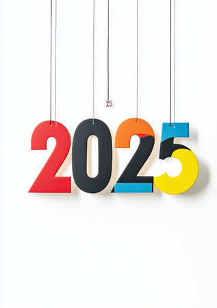 New year 2020 hang on the wall, isolated on white background.の素材