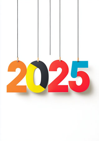 Happy New Year 2015 hanging on the ropes. 3D illustration.の素材