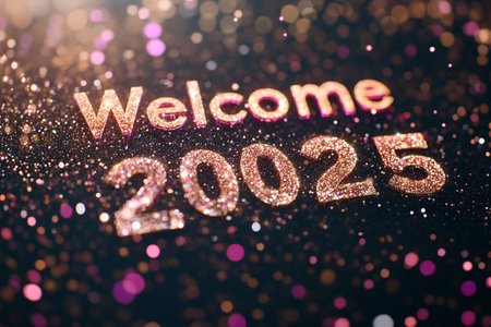 WELCOME 2015 golden glitter vintage lights background. New Year conceptの素材