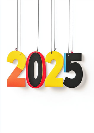 Happy New Year 2015 hanging on the ropes. 3D illustration.の素材