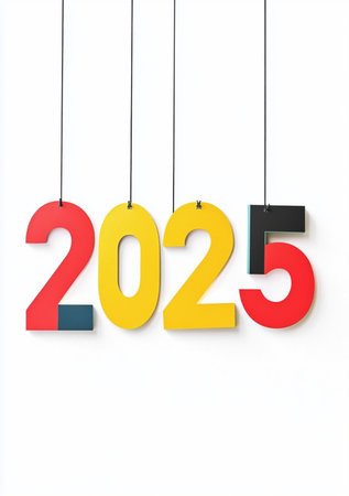 Happy New Year 2020. 3D illustration. Red, orange and yellow text on white background.の素材